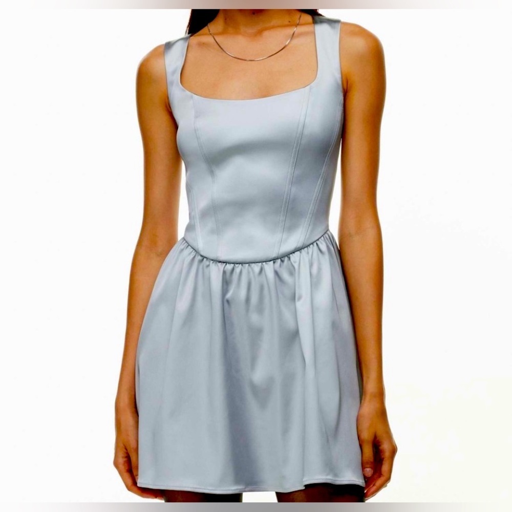 Aritizia Sunday Best Septor Satin Dress Size 2 Gray Cool Lagoon Gray Silver Mini
